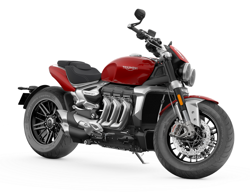 Triumph Rocket 3 R (2020+) front three-quarter real studio motorcycle press image with white background