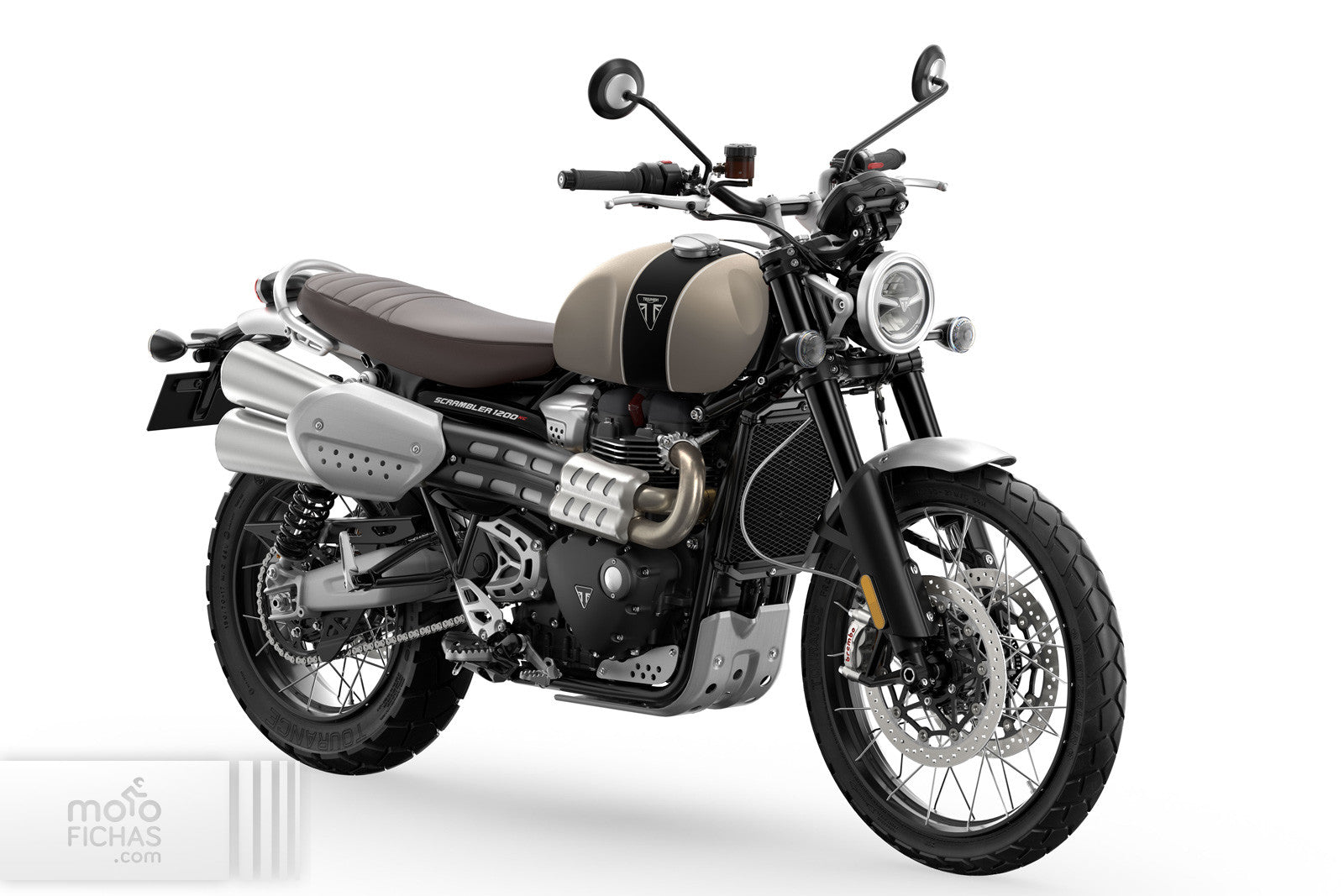 Triumph Scrambler 1200 XC / XE (2021+) front three-quarter real studio motorcycle press image with white background