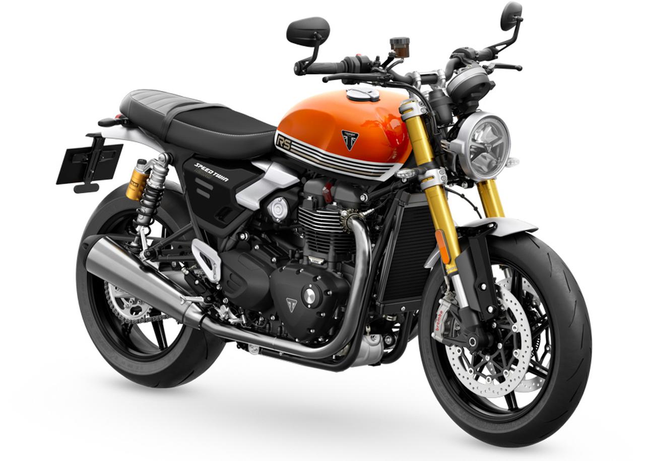 Triumph Speed Twin 1200 RS 2025 studio motorcycle front three quarter white backdrop