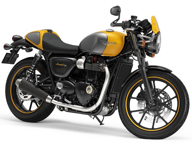 Triumph street cup 2017 2019 authentic motorcycle studio front three-quarter press photograph