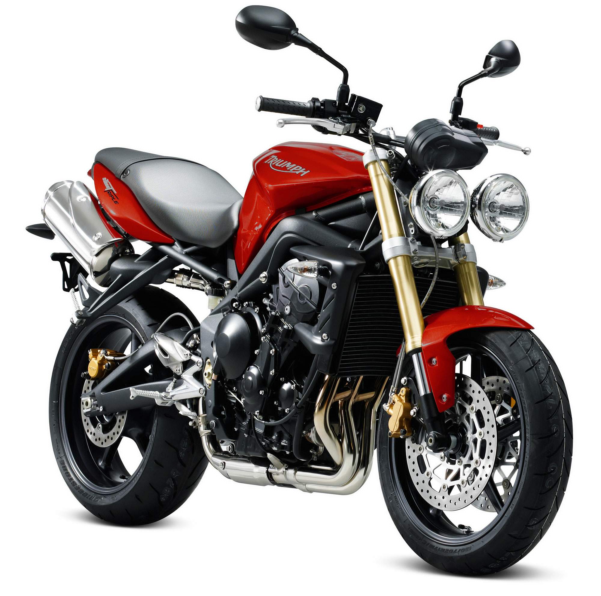 Triumph Street Triple 675 (2007–2011) authentic motorcycle studio image, viewed from the front or side with light background