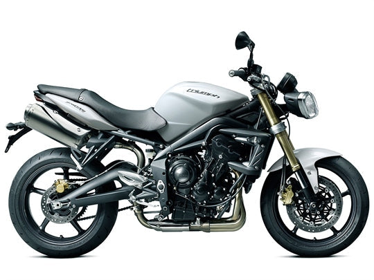 Triumph Street Triple 675 (2012) authentic motorcycle studio image, viewed from the front or side with light background