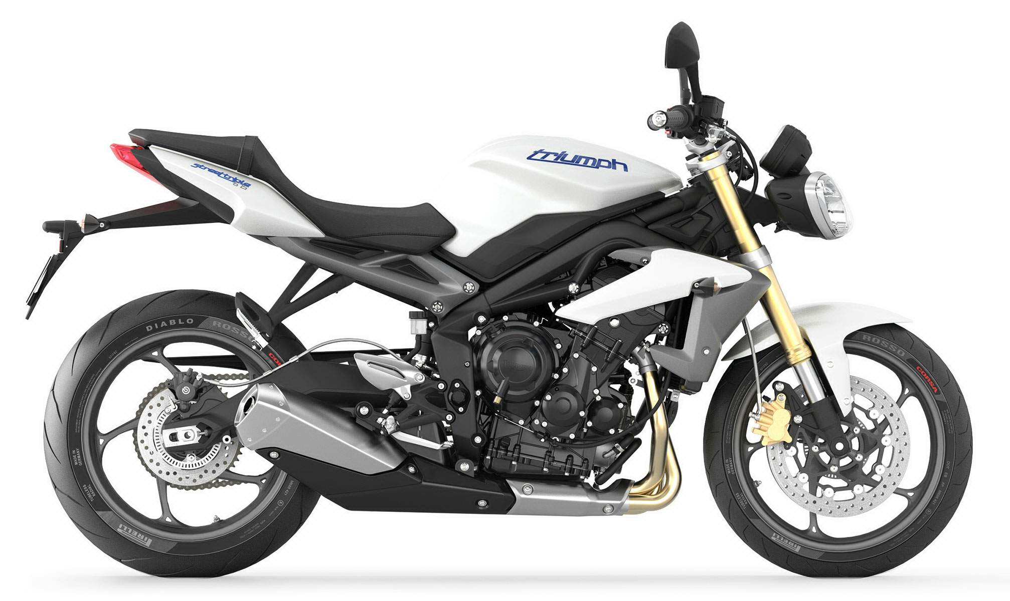 Triumph Street Triple 675 (2013–2016) authentic motorcycle studio image, viewed from the front or side with light background