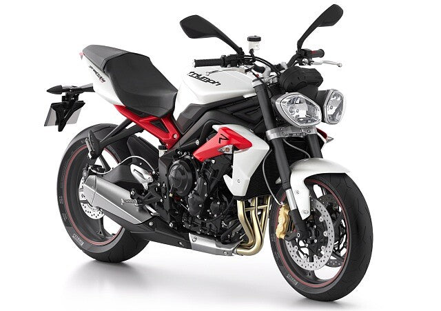 Triumph Street Triple 675 R 2013–2016 authentic studio front quarter motorcycle photo on white background