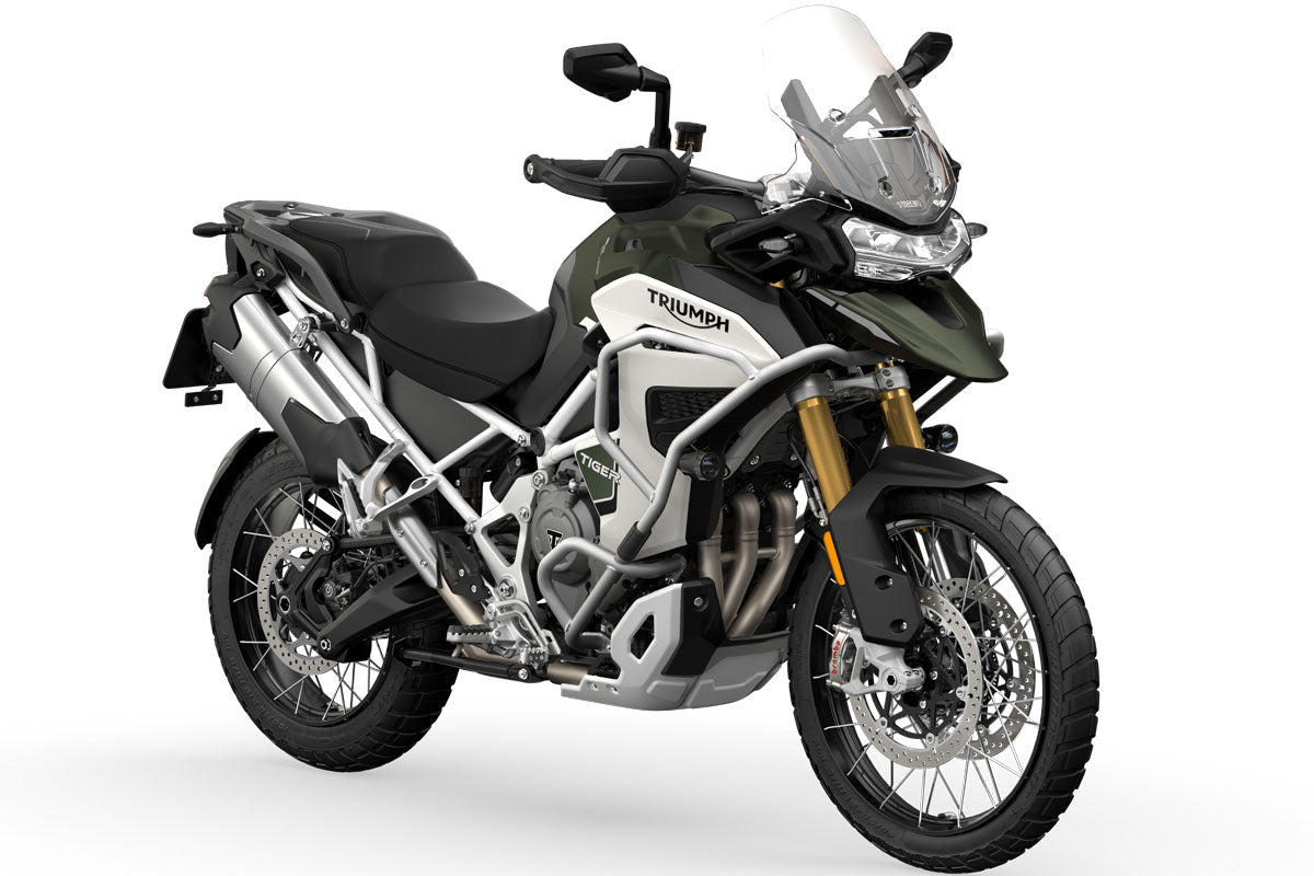 Triumph Tiger 1200 Rally Pro 2022 studio motorcycle image with white backdrop