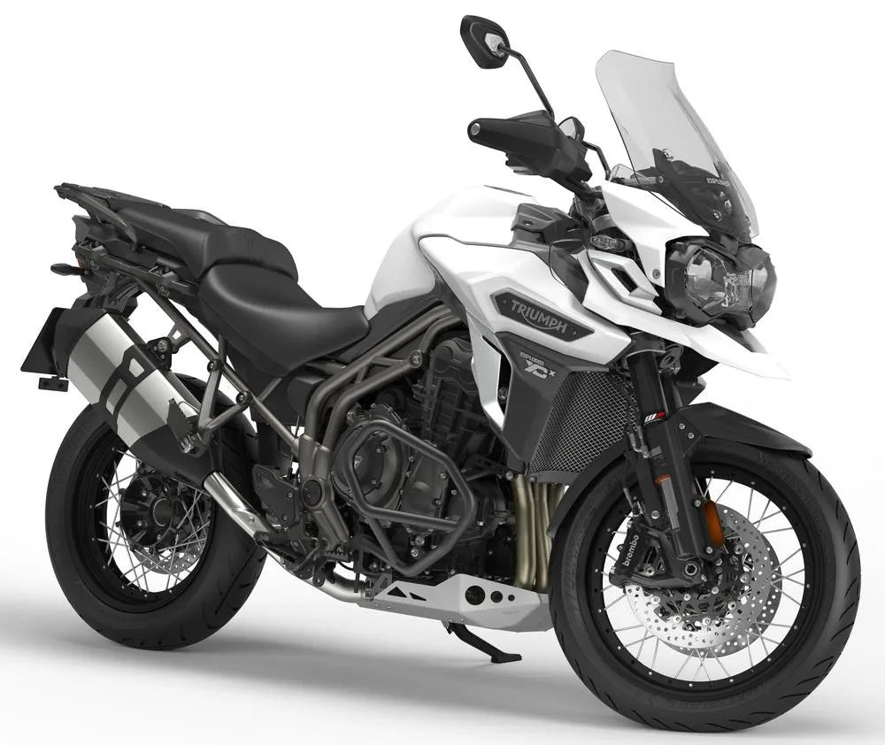 Triumph tiger-1200-xc-2016-2017 studio model press photograph on a clean white backdrop in 3/4 front view