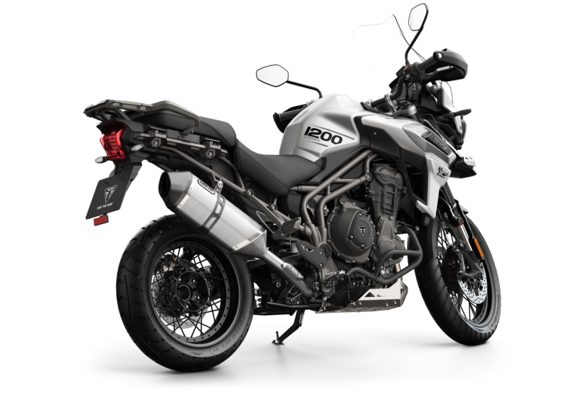 Triumph tiger-1200-xca-2018-2021 studio model press photograph on a clean white backdrop in 3/4 front view