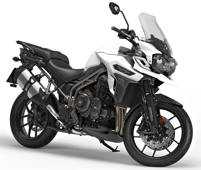 Triumph tiger-1200-xr-xrx-2016-2017, real front three quarter press studio motorcycle photo on white background