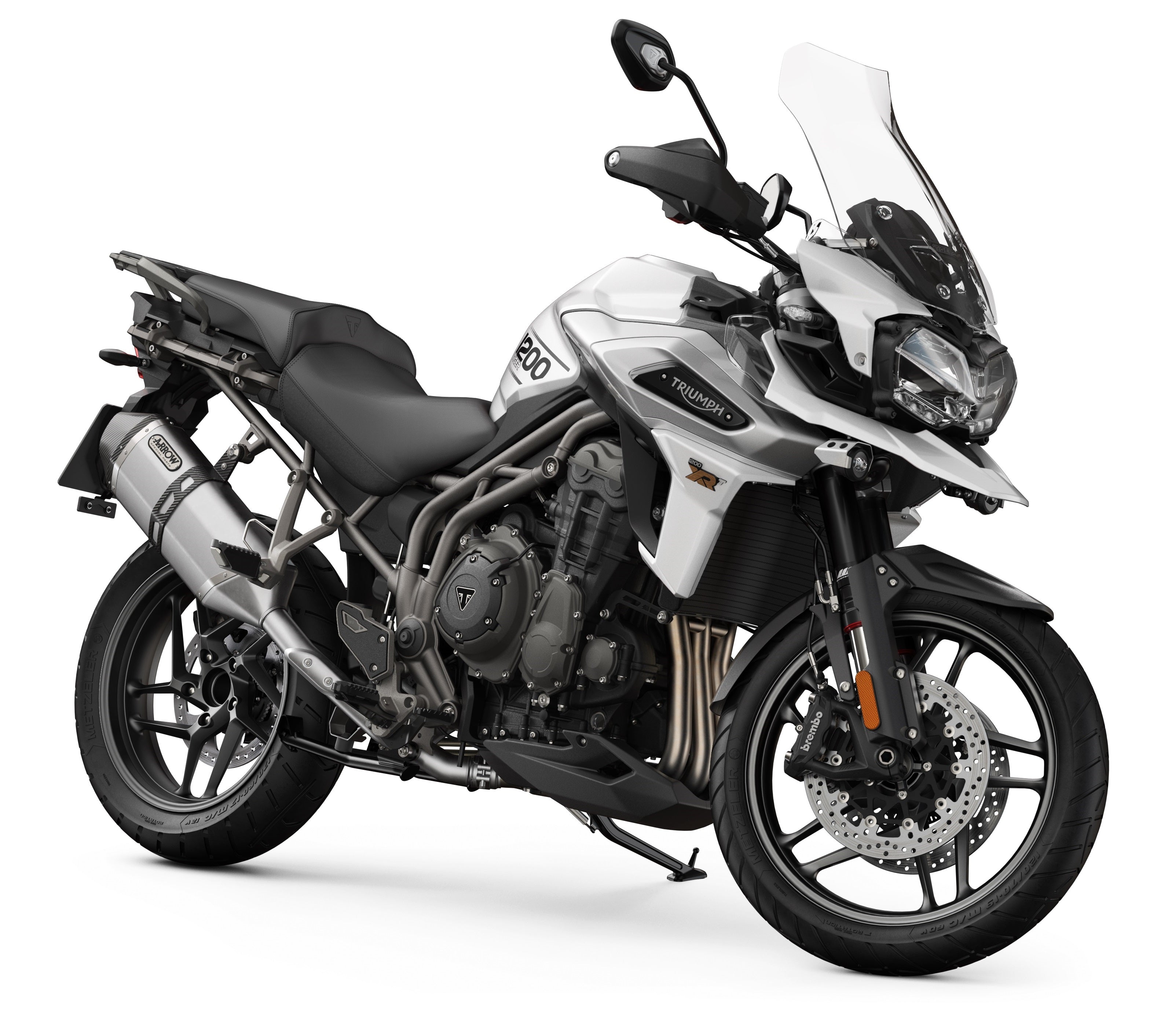 Triumph tiger-1200-xr-xrx-2018-2021, real front three quarter press studio motorcycle photo on white background
