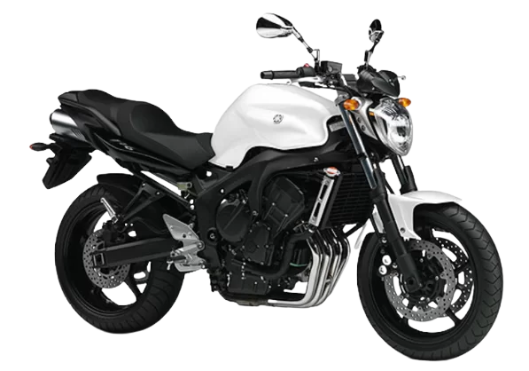 Original Yamaha FZ6N motorcycle, white studio background and three-quarter front view
