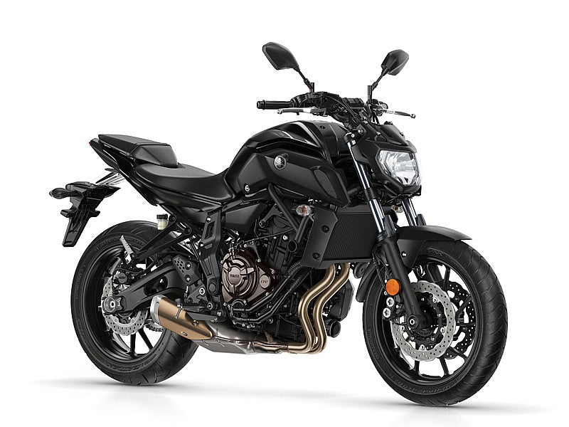 Yamaha MT-07 2018–2020 in black, front three-quarter view on a white background