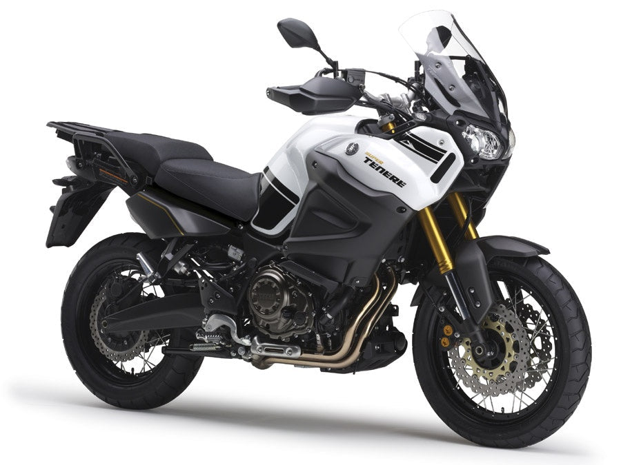 Yamaha XT1200Z Super Ténéré (2014–2020) authentic motorcycle product photo on a white studio background, angled from front