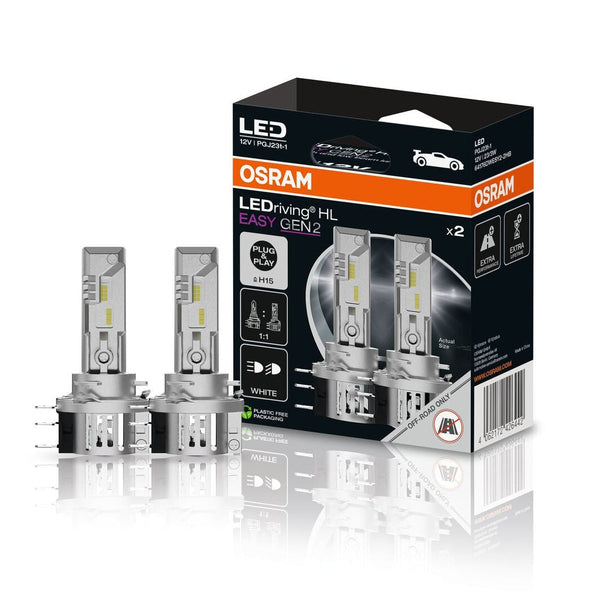 OSRAM LED EASY H15 LED driving light bulbs with packaging on a white background