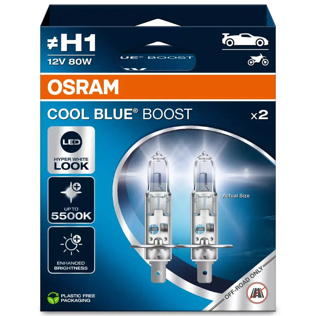 Osram cool blue boost H1 62150CBB-HCB white xenon look H1 halogen bulbs 2 pack