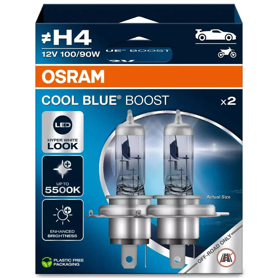 Osram cool blue boost H4 62193CBB-HCB white xenon look halogen bulbs 2 pack