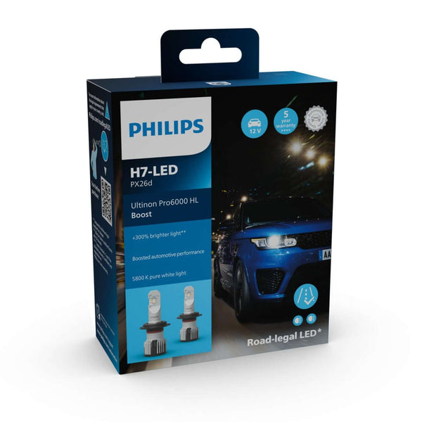 Philips H7 LED Ultinon 6000 boost LED halogen replacement bulb road legal