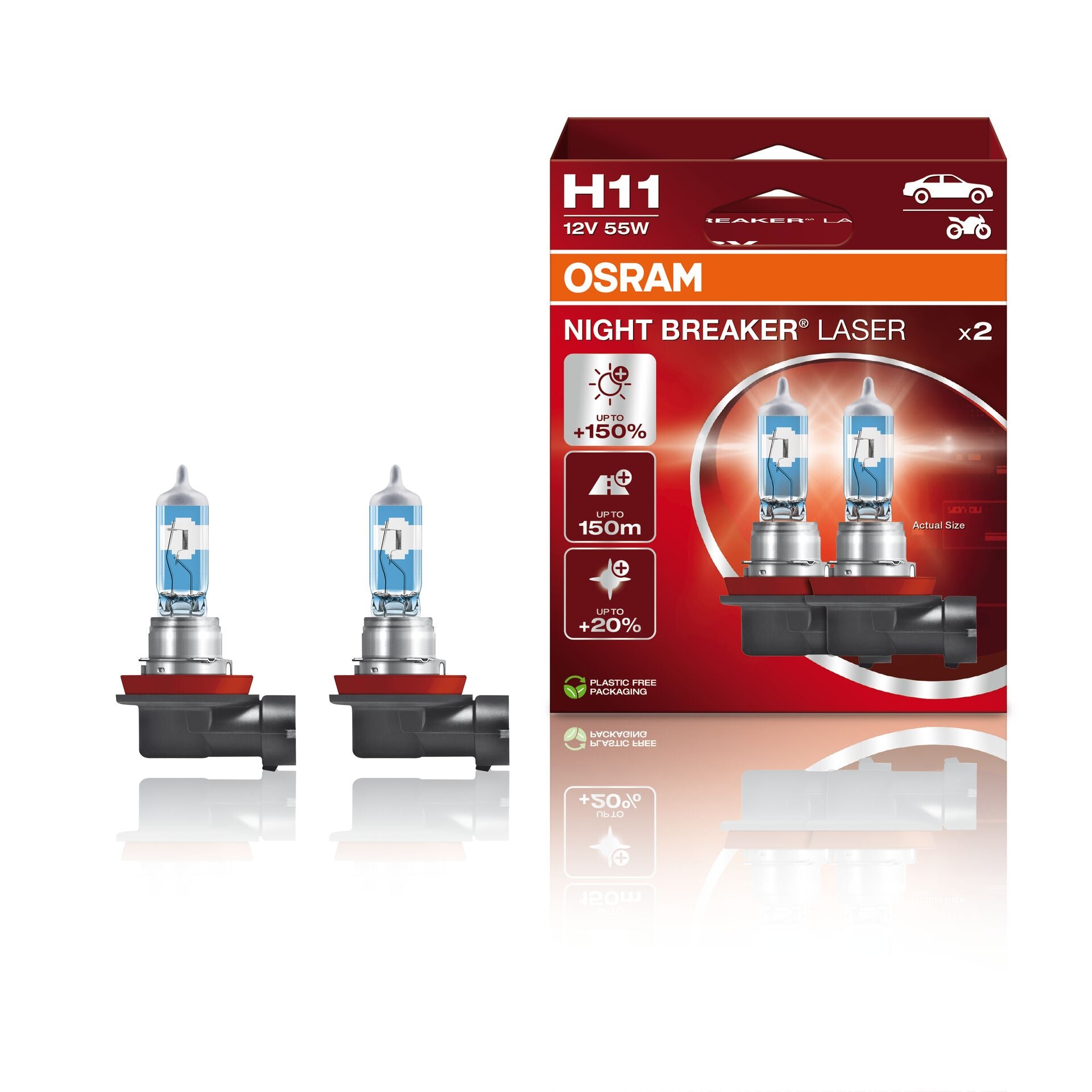 Osram Night Breaker Laser H11 halogen bulbs | 64211NL-2HB | Duo pack | up to 150% upgrade