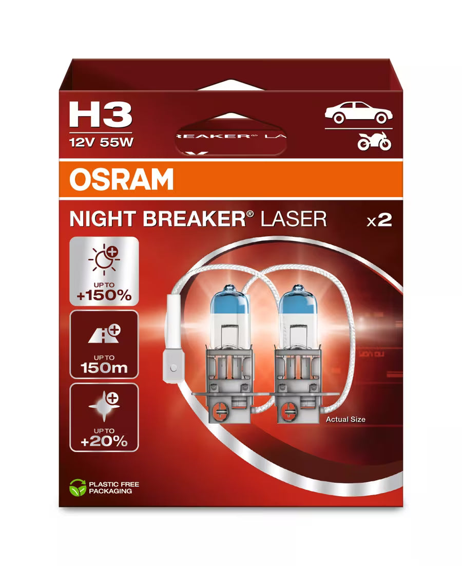 Osram Night Breaker Laser H3 Halogenlampen | 64151NL-2HB | 2er Pack | Bis zu 150% Aufwertung