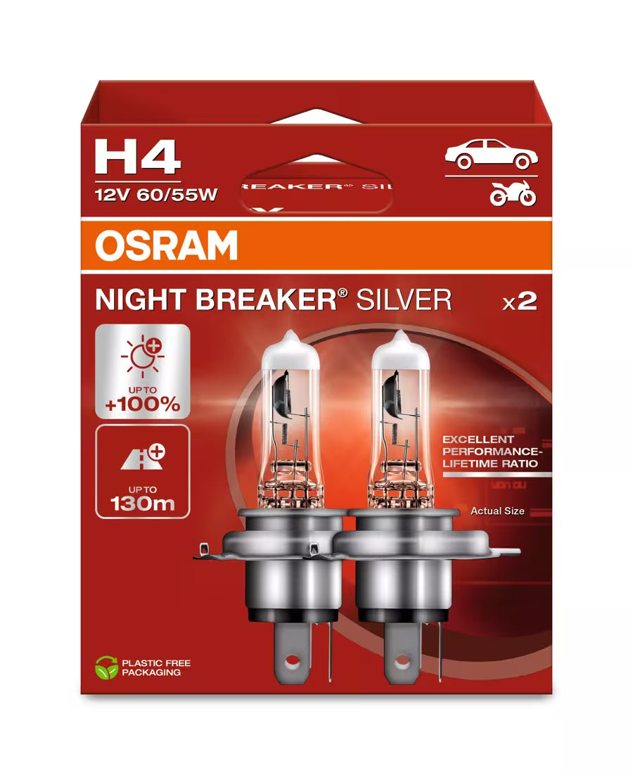 Osram night breaker silver H4 halogen upgrade bulbs 2 pack