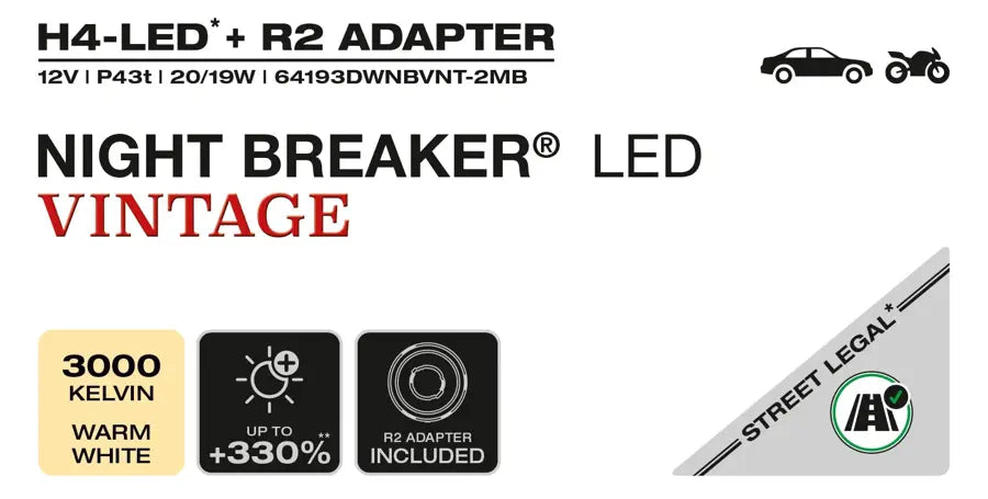 Breaker Led Light Osram Night Breaker LED vintage H4 LED-lampen|Klassieke 3000k halogeen look