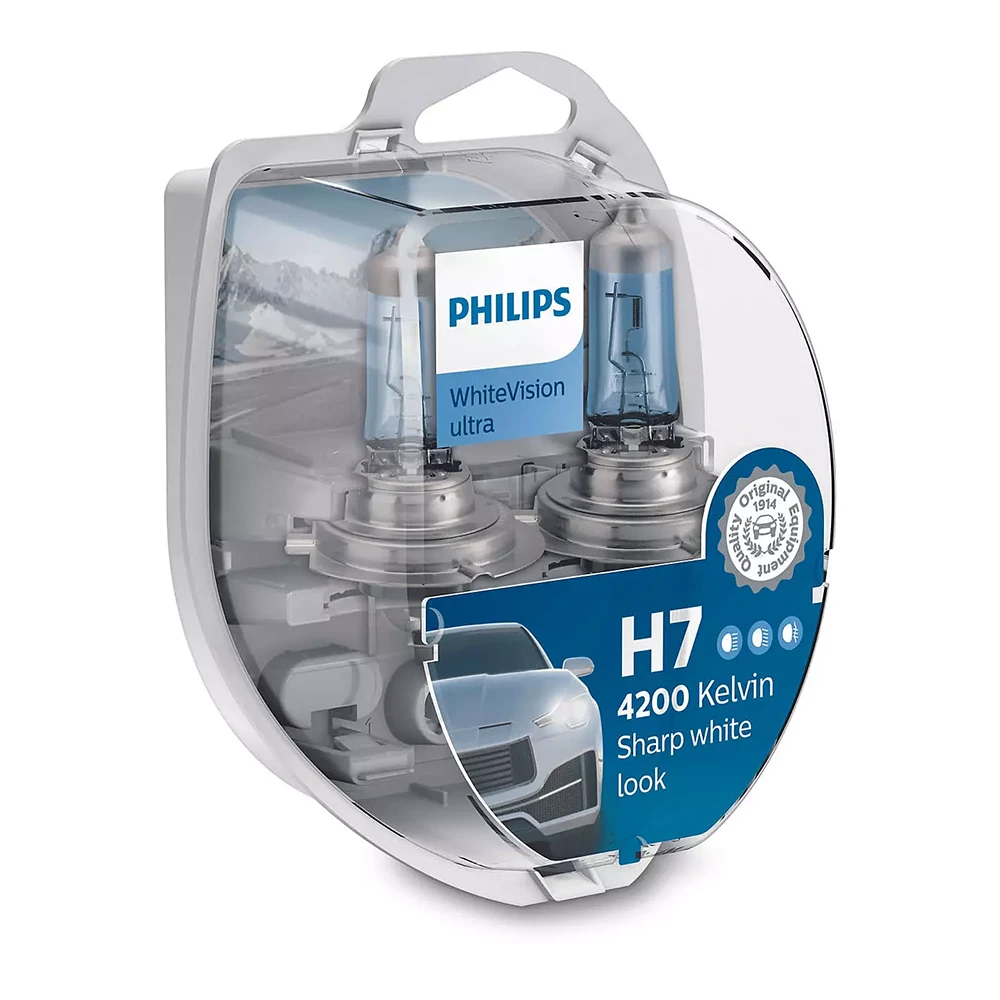 Philips WhiteVision Ultra H7 Sharp white look halogen bulbs 12972WVUSM