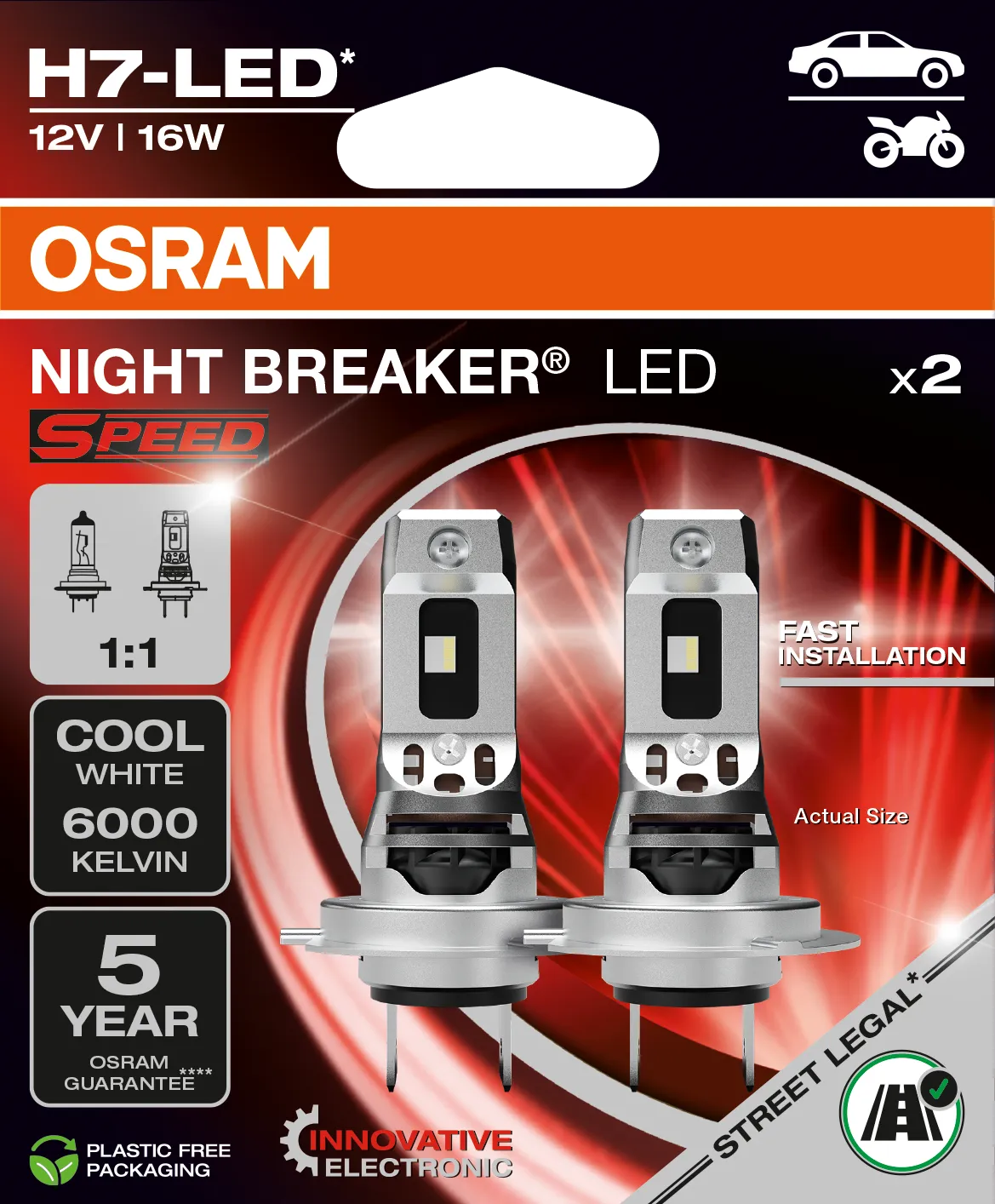 Osram NIGHT BREAKER® LED SPEED H7 LED conversion for halogen headlights - Street legal - 64210DWNBSP-2HB