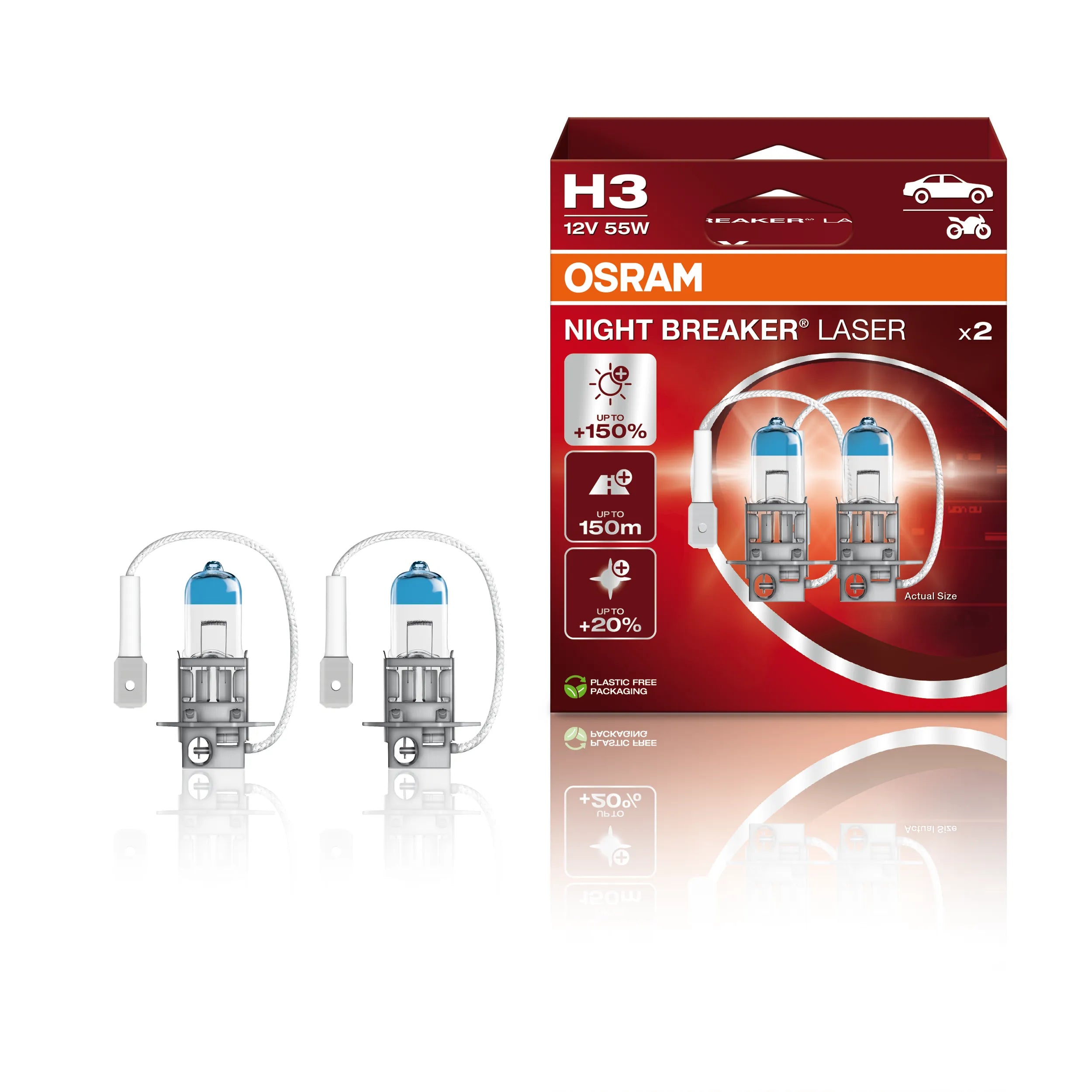 Osram Night Breaker Laser H3 Halogenlampen | 64151NL-2HB | 2er Pack | Bis zu 150% Aufwertung