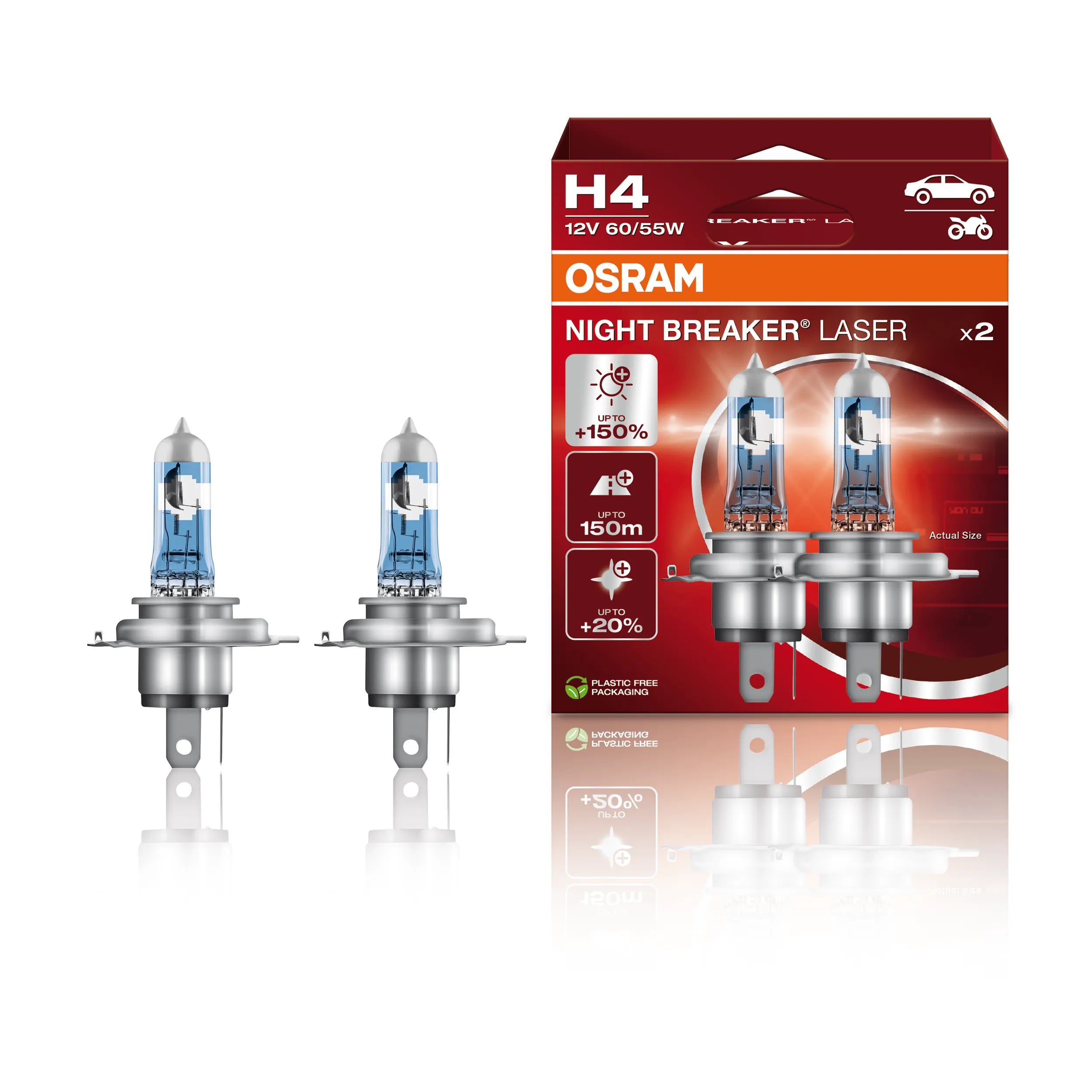 Osram Night Breaker Laser H4 halogen bulbs | 64193NL-2HB | Duo pack | Up to 150% upgrade
