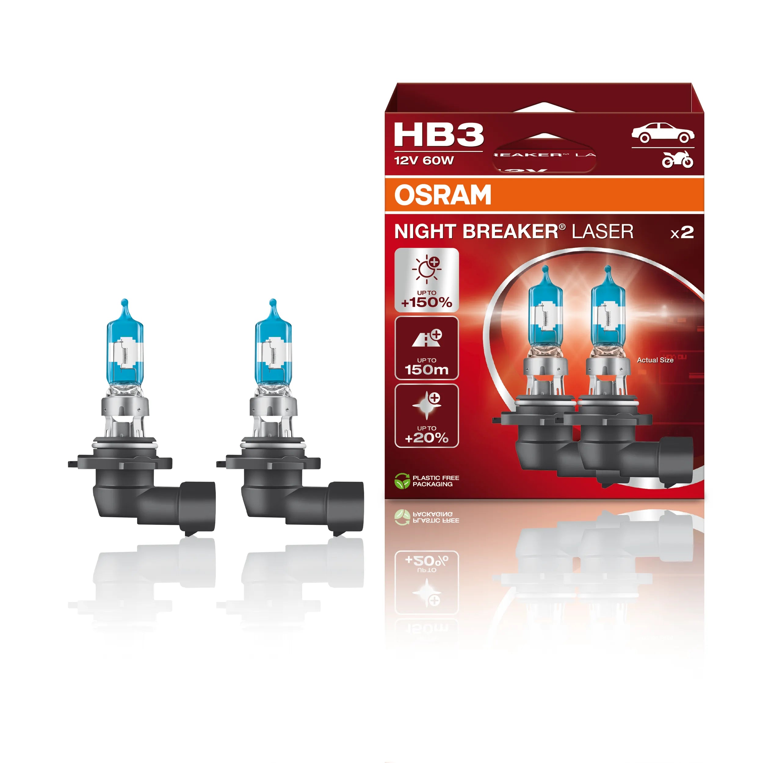 Osram Night Breaker Laser HB3 9005 halogen bulbs | 9005NL-2HB | Duo pack | Up to 150% upgrade