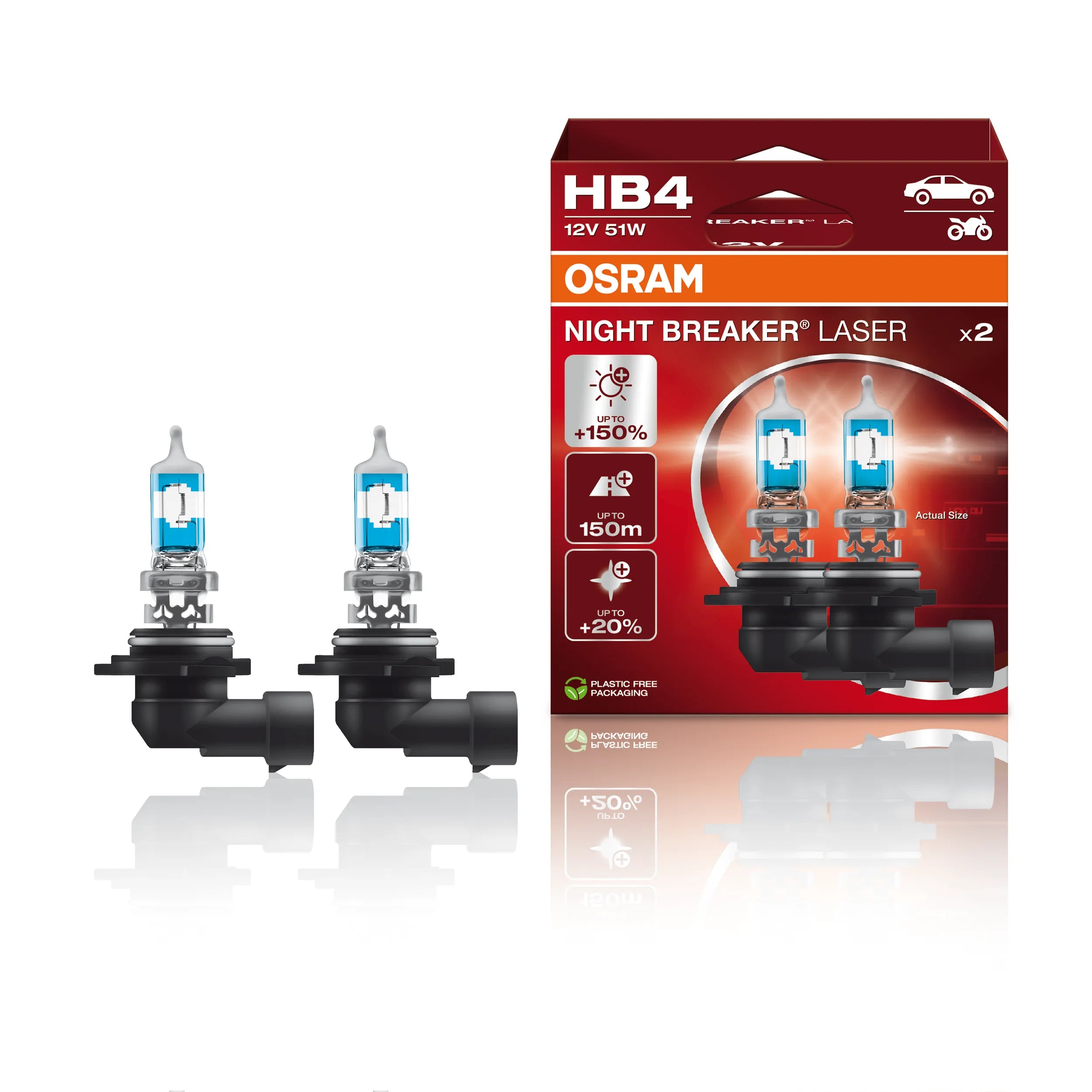 Osram Night Breaker Laser HB4 9006 halogen bulbs | 9006NL-2HB | Duo pack | Up to 150% upgrade