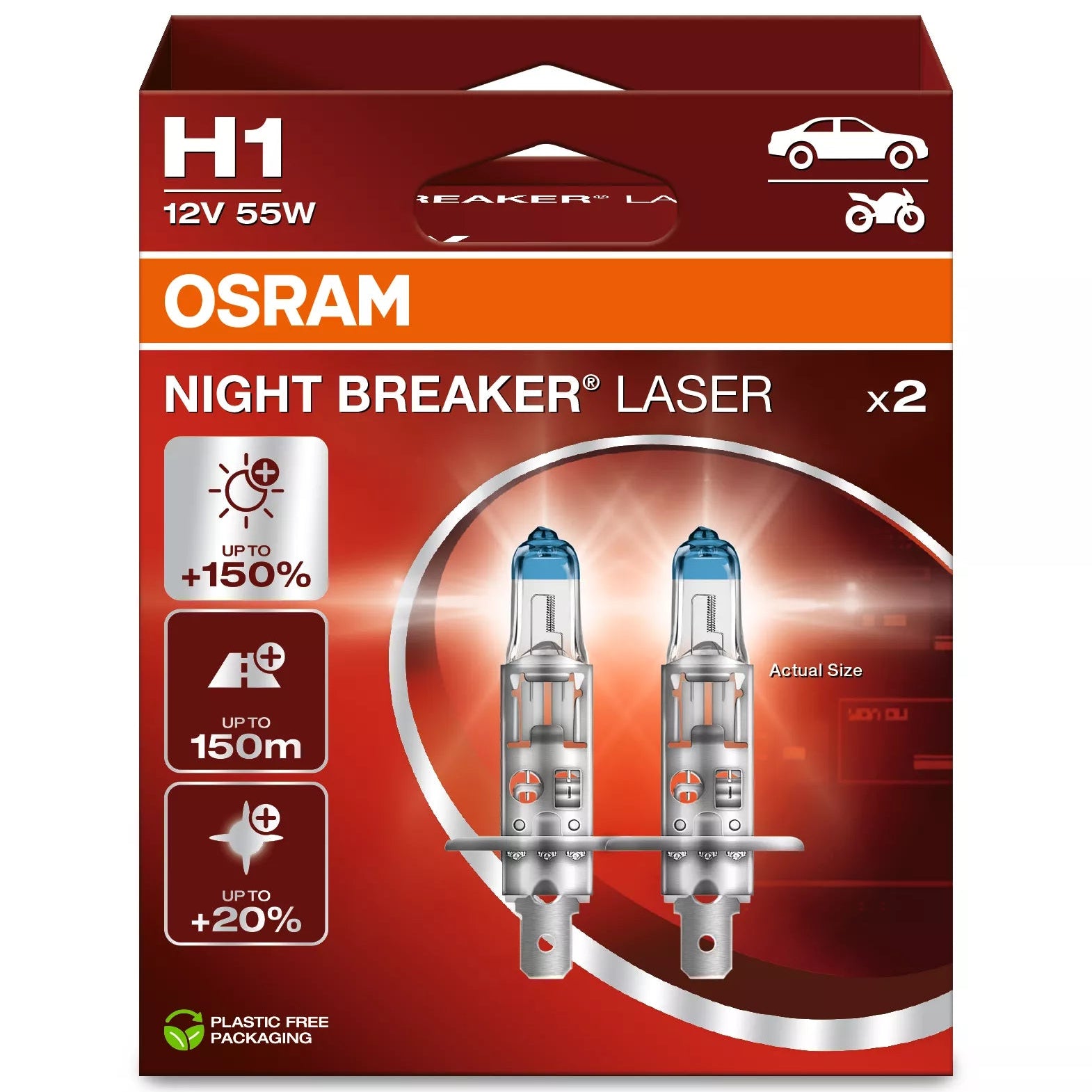OSRAM Night Breaker Laser car bulb packaging on a white background