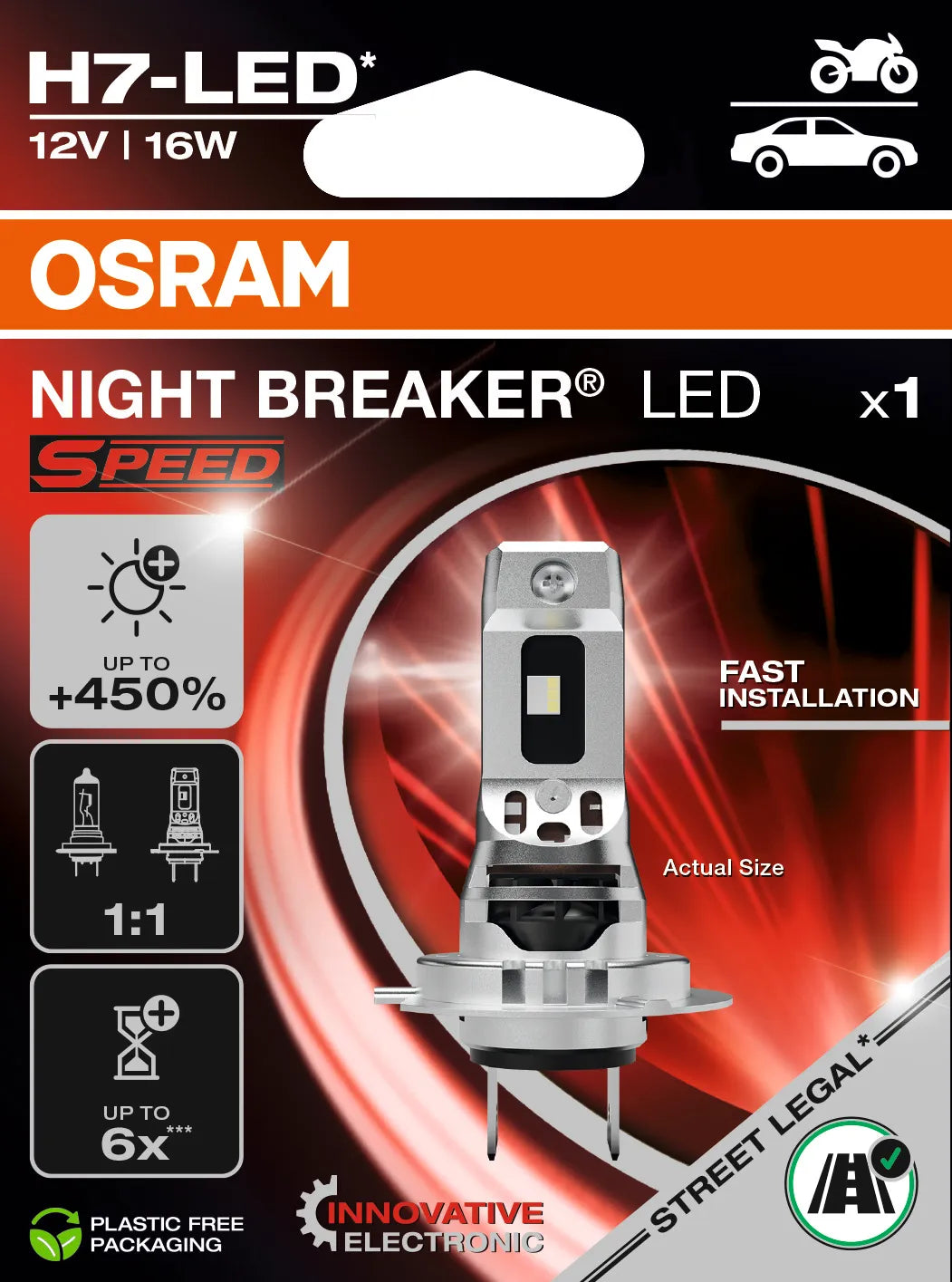 Osram NIGHT BREAKER® LED SPEED H7 450 LED conversion for halogen headlights - Street legal - 64210DWNBSP-2HB