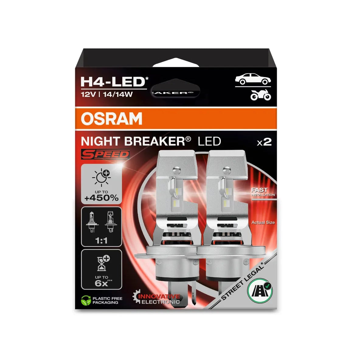 OSRAM Night Breaker LED H4 packaging on a white background