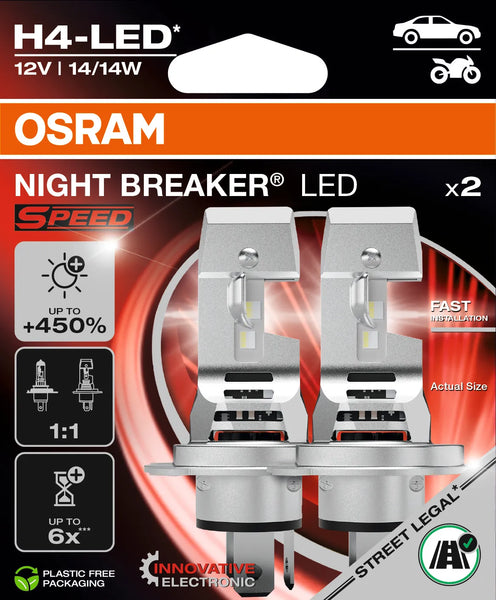 Osram NIGHT BREAKER® LED SPEED H4 450 LED conversion for halogen headlights - Street legal - 64193DWNBSP-2HB
