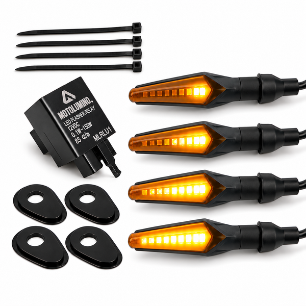 Yamaha XT1200Z Super Ténéré (2010–2013) Complete Yamaha MotoLumino V2 LED turn signal kit: four sequential indicators, four MLAP05 plates, MLRLU1 relay, four cable ties and no adapter cables