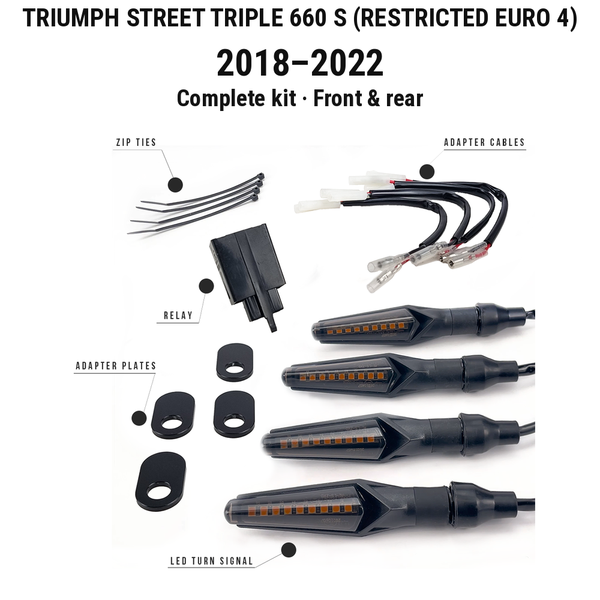 Triumph Street Triple 660 S (Restricted Euro 4) 2018-2022 complete front and rear kit components with labels