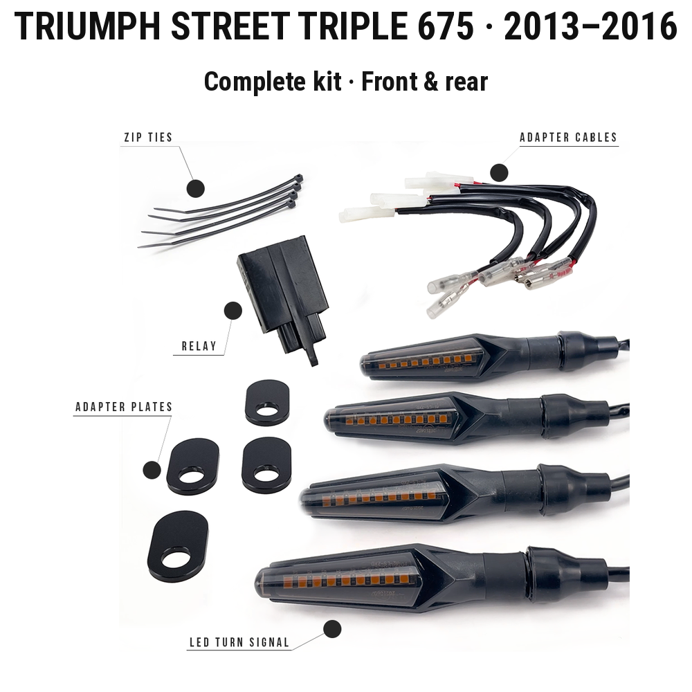 Triumph Street Triple 675 2013-2016 complete front and rear kit components with labels