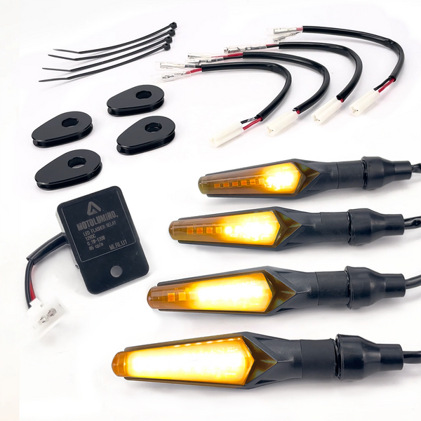 Yamaha XSR700 2016–2021 MotoLumino V2 complete LED indicator kit with sequential amber signals illuminated