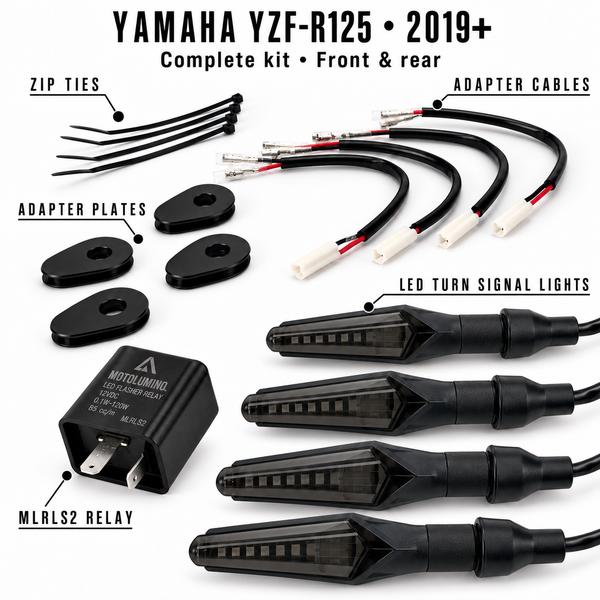 Yamaha YZF-R125 2019+ complete kit • front and rear — MotoLumino V2 LEDs, MLRLS2, MLAC12 and MLAP05